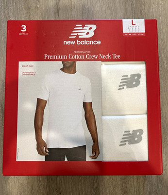 New Balance Men's 3-Pack Cotton Knit Crew Neck Short Sleeve T-Shirt White L