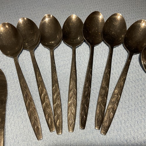 Orleans Silver Stainless ORL73 Leaves 42 Piece Flatware Korea Vtg - Picture 5 of 8