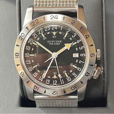 Glycine Airman Vintage The Chief GMT Black Dial 40mm Men's Watch