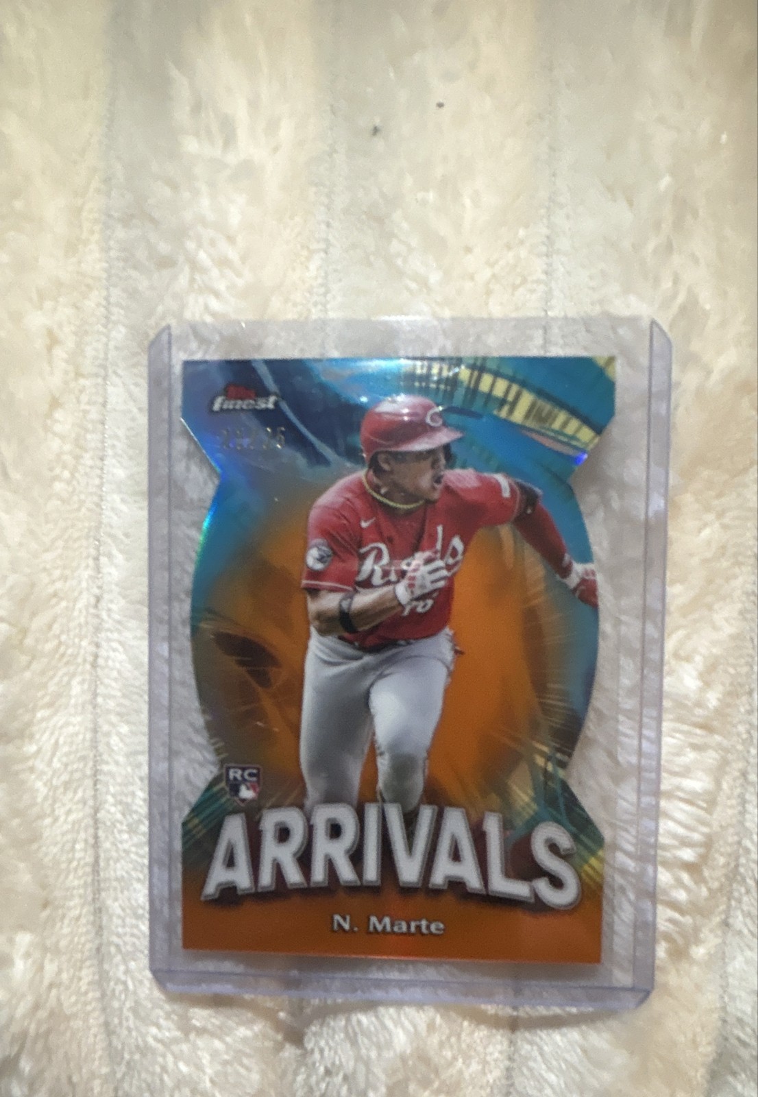 2024 Topps Finest - Arrivals Noelvi Marte #A-10 Orange Refractor 11/25 (RC)