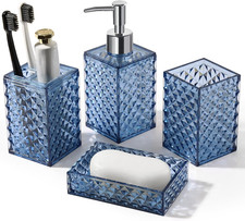 Bathroom Accessories Set, 4 Pack Blue Acrylic Bath Accessory Sets Complete, Diam