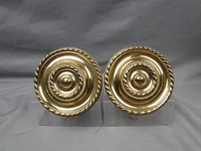Pair of Vintage Ornate Brass Curtain Rod Finials Circular Rope Edge Germany MCM
