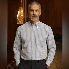 Ermenegildo Zegna Men  s Button Dress Shirt LARGE Stripe 100 Cotton Business