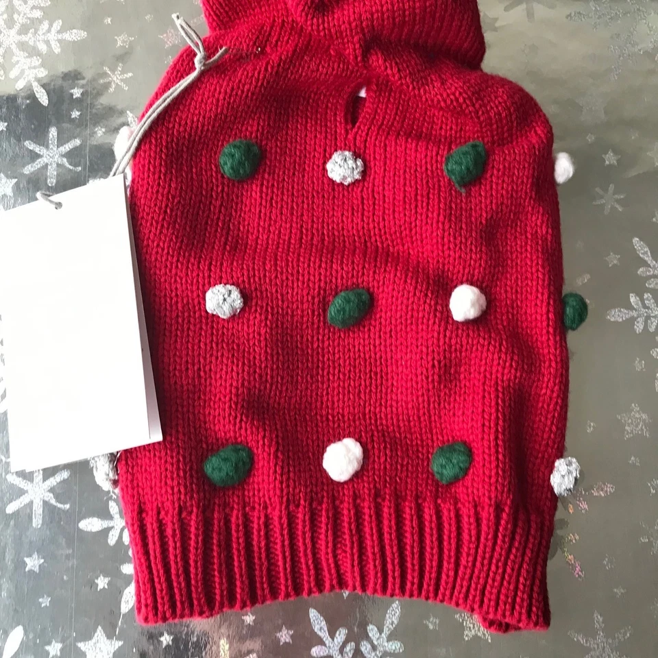 Dog Martha Stewart Pets Red Pom Pom Sweater W/ Hood Sz Small NWT - Image 3 of 4