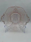 Lancaster Glass Rose Pink Dart 9" Handled Salad Bowl Depression Art Deco Vintage