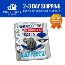 Versatile 5 Mil Waterproof Tarp - 16x20 Blue & Silver for Hunting & Backpacking