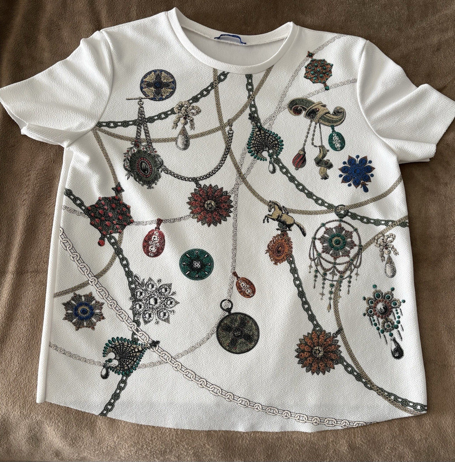 Zara Basic Graphic Print Short Sleeve T-Shirt White Multicolor Size Large