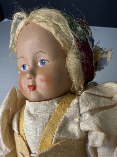 2 Vintage Polish Sawdust Rag Dolls Painted Face 12” Poland Folk Collectibles - Picture 11 of 24