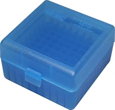MTM 100 Round Rifle Ammo Box 17, 204, 223, 5.56x45, 6x47 2.65-Inch, Clear Blue 