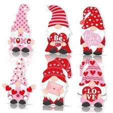 6 Pcs Valentines Day Decor Gnome Table Wooden Sign Decorations Red Classic