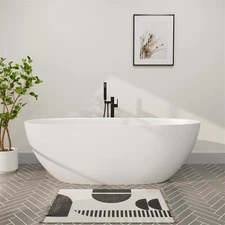 65" Freestanding Solid Surface Bathtub Bath Tubs for Bathroom in Matte White