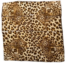 VTG Retro LEOPARD CHEETAH PRINT Silk Head Scarf wrap 23.5 x23.5 Square NICE
