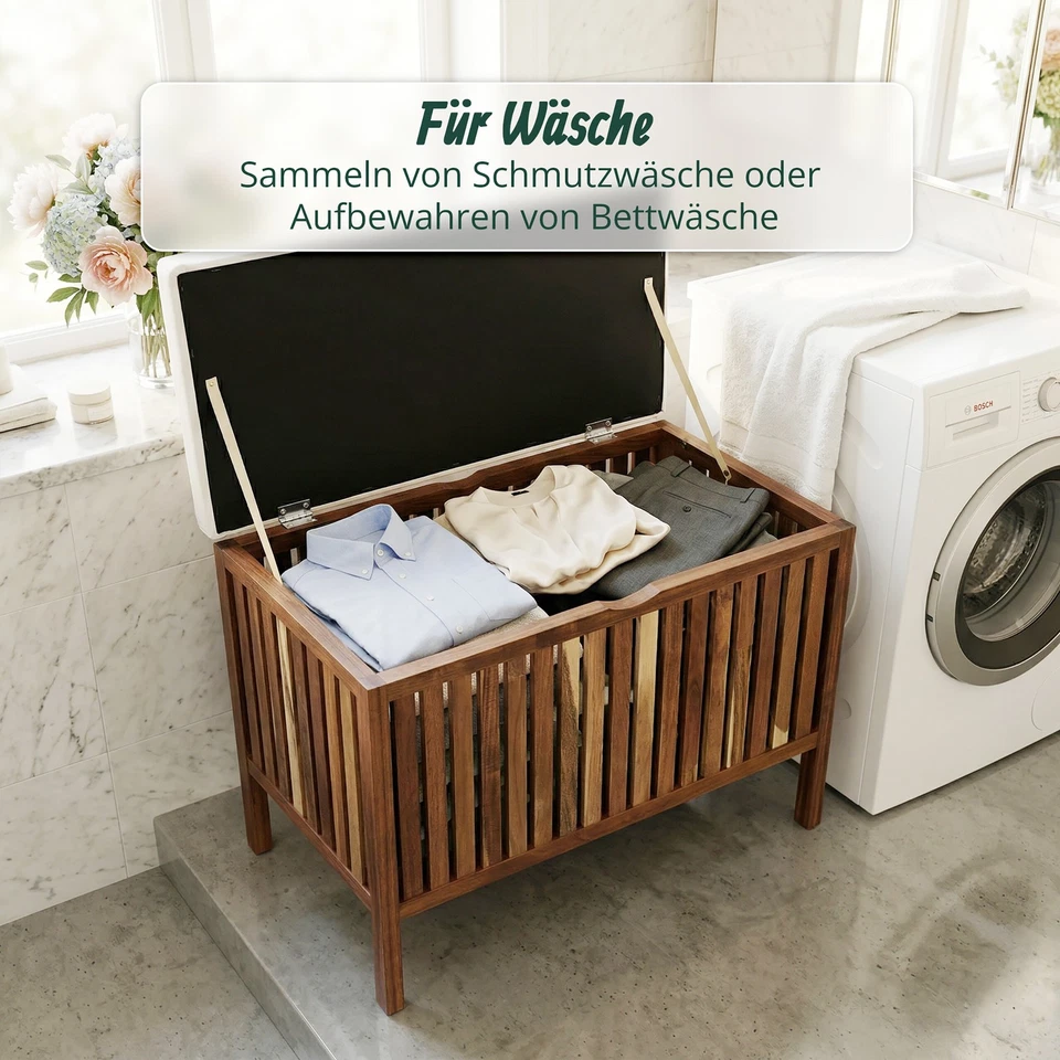 Wäschetruhe Wäschesammler Wäschebehälter Wäschekorb Badhocker Sitzbank Stauraum - Bild 2 von 4