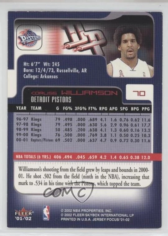 Camiseta deportiva Fleer Focus 2001-02 edición Corliss Williamson #70 Foto 2 de 2