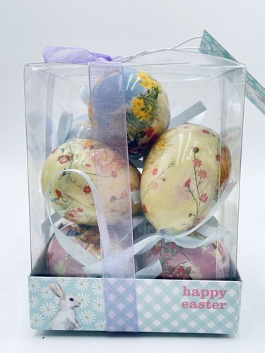 NEW LOT 4 BOXES Easter Egg Ornaments Pasted Floral Bunny Ribbon 20 Eggs Total - Picture 12 of 23