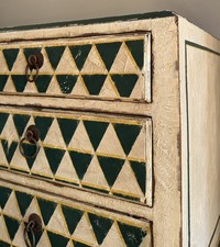 Vintage Chest Of Drawers Green Triangles - Later Hand Painted