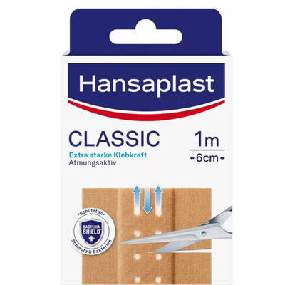 Hansaplast Classic plasters (1 mx 6 cm), cuttable wound plasters with extra s