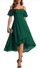 Ever-Pretty Women's Midi Evening Dress A-Line Short Sleeve High-Low Green UK 18