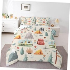 Summer Camp Camper Comforter Set for Kids Child Camping Twin Blue Green Red
