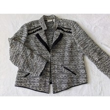 Chicos Jacket Womens Large Geometric Tweed Open Front Blazer Pockets Officecore