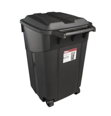 Hyper Tough 45 Gallon Wheeled Heavy Duty Plastic Garbage Can, Attached Lid Black