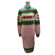 GUCCI logo cable knit dress 717710 Green Pink Red Size: