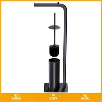 Elegant Black 2-in-1 Toilet Brush and Roll Holder Stand 210x160x725mm