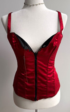Shirley of Hollywood Red/Black Satin Zip-Front Bustier Corset Top EU 36 25952