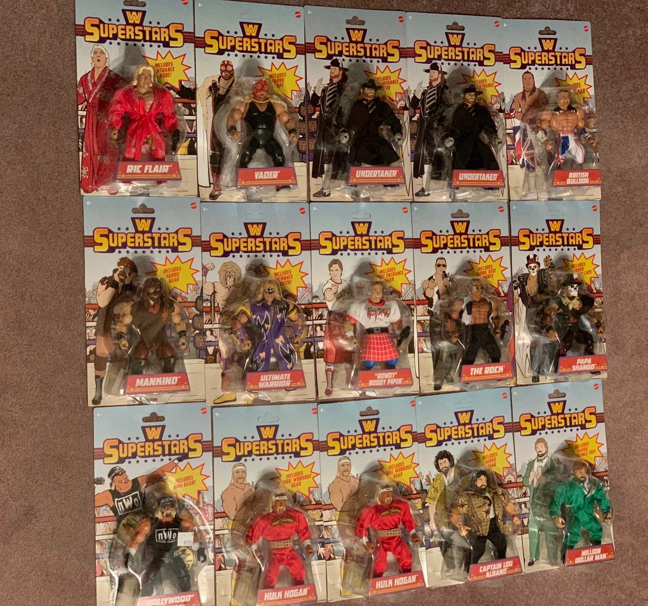 WWE Superstars LOT OF 15 New On Card Hulk Hogan Undertaker Roddy Piper Rock