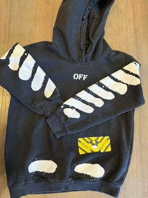 Off-White Hoodie Black Heavy Mirror Main Label, Size Small. Look In Description