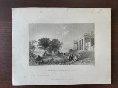 ANTIQUE ORIG. B/W ENGR.-LANDSC./ARCHITECT.-WASHINGTON'S HOUSE, MOUNT VERNON-1839