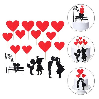 1 Set 16pcs Herzkuchen Topper Valentinstag Kucheneinsatzkarten (schwarz rot)