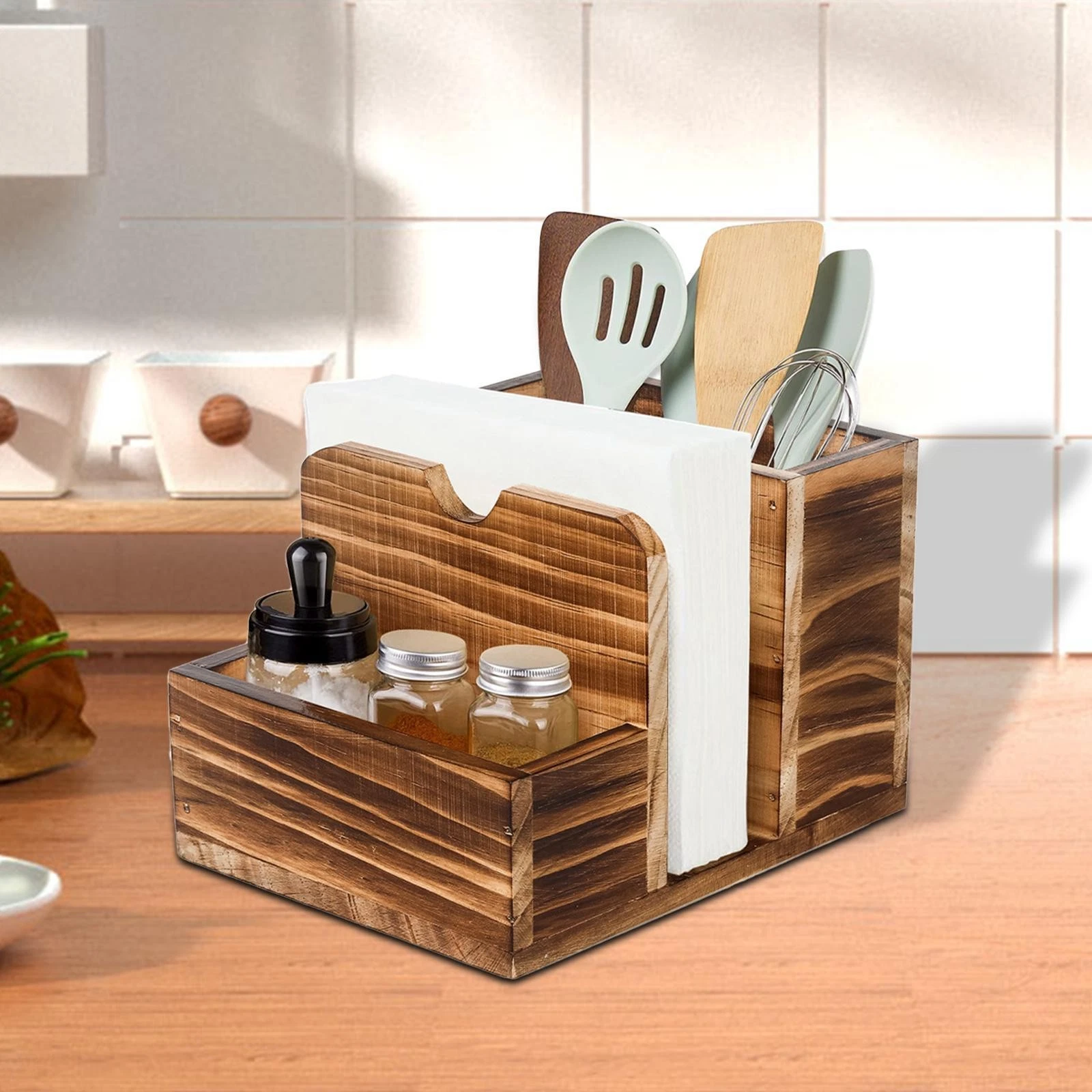 Utensil and Seasoning Jar Holder Rack for Dining Room Cutlery Tableware