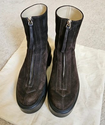 The Row Zip Boots Chocolate Brown Suede Leather Women