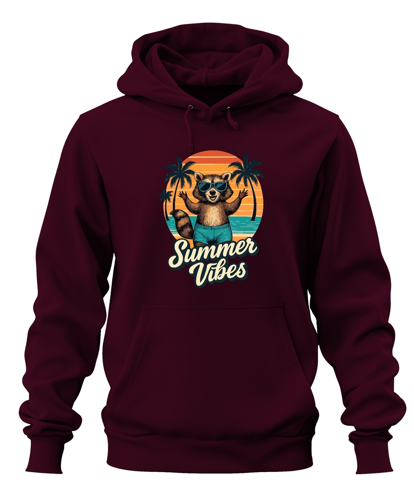 Summer Vibes Raccoon Sunglasses Beach Palm Trees Retro Vintage Unisex Hoodie Cape