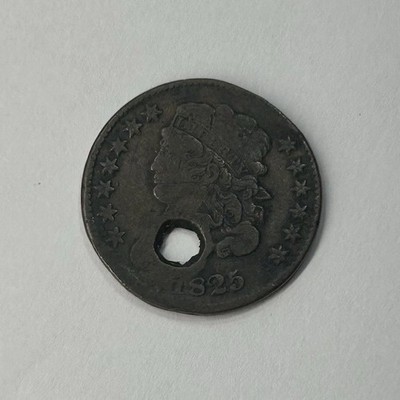 1825 Classic Head Copper Half Cent 1/2C - Nice Details -  Holed 