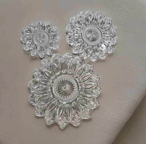 Vintage Glass Petal Clear Serving Plates 1960s 3 Pc