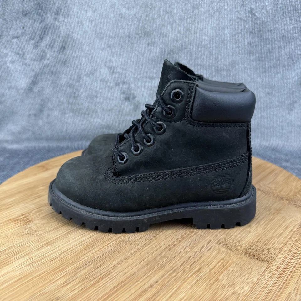 Botas Timberland infantil tamanho 9 couro nobuck preto com cadarço no tornozelo 12807 crianças - Imagem 3 de 4