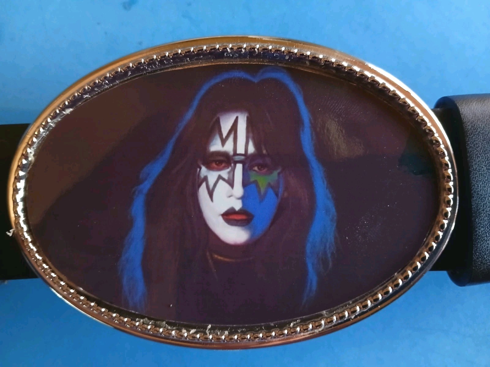 KISS Rock Band " ACE" Frehley  Epoxy PHOTO MUSIC BELT BUCKLE   - NEW!