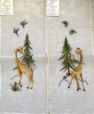New Vintage Needlework Canvas pair Adorable Giraffes Ready to finish each 9x23