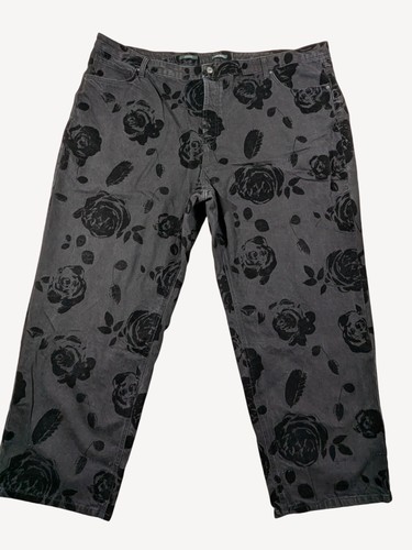 Wild Fable High-Rise Straight Floral Print Gray Jeans Size 28 Flocked Roses NWOT