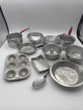 VTG 11 Pc Aluminum Child Kitchen pretend Play Pots Pans Muffin Pan Colander