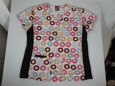 Women's Divine by JDM Medical Scrub Top, Large. Colorful All-Over Donut Pattern