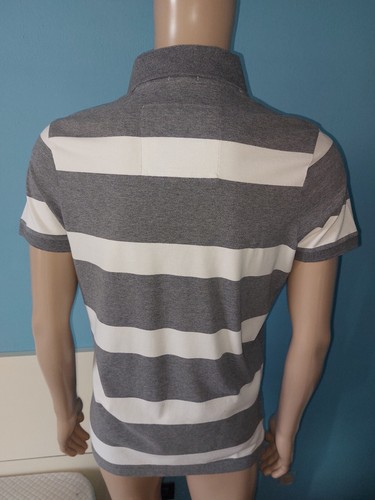ABERCROMBIE & FITCH POLO UOMO MANICA CORTA COLOR BIANCOGRIGIO A RIGHE TAGLIA M - Foto 5 di 11
