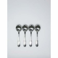 Oneida Classic Shell Set of 4 Round Bowl/Bouillon Spoons 6"