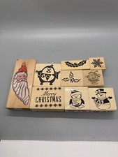 Christmas Rubber Stamp LOT OF 9 Stamps Santa Seasons Greetings Bird Holly