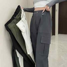 Spring Summer Vintage Loose Cargo Women's Wide Leg Full Pants High Waist
