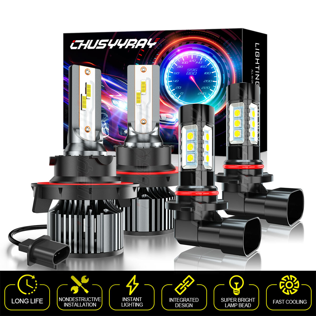 2007-2009 Dodge Caliber 9008 H13+H10 9145 LED Headlight Bulbs 6500K White