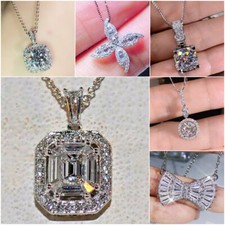 Women 925 Silver Necklace Pendant Elegant Jewelry Cubic Zircon Wedding Gift