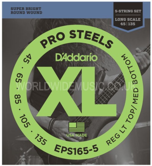 D'Addario EPS165-5 Pro Steel Long Scale 5 String Bass Guitar Strings 045 - 135